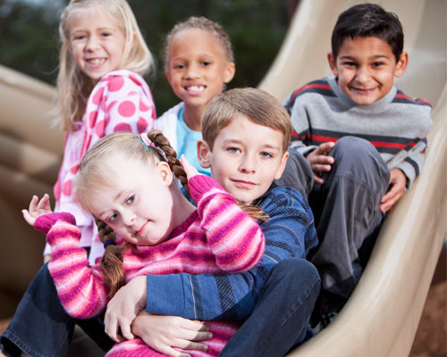 children on a slide