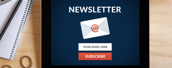 image of ipad with newsletter info